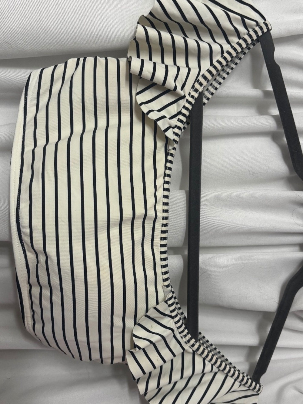 Vince Camuto Cream and Black Striped Ruffle Bandeau Bikini Top